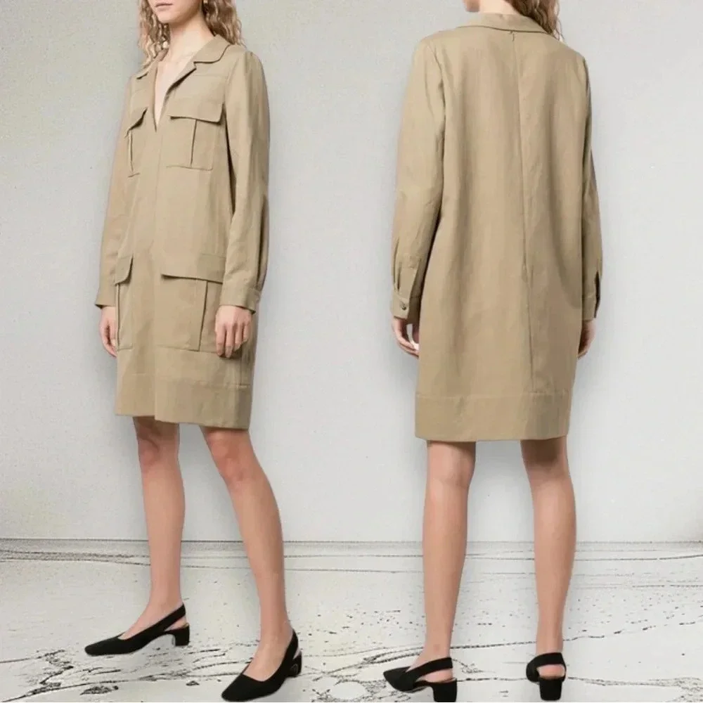 NEW PARTOW Adler Khaki Flap Pocket Trench Dress